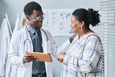 provider talking to woman